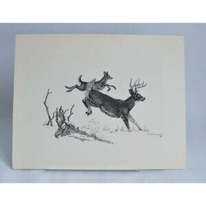 1982 Joseph A. Kuefler Buck Doe Running Print 14 x 11"